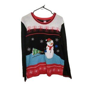 Holiday Time Sweater Womens XL Snowman Sled Tree Multicolor Cute Ugly Christmas